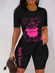 Teddy Bear Print Two piece Set Short Sleeve T Shirt & Workout Shorts