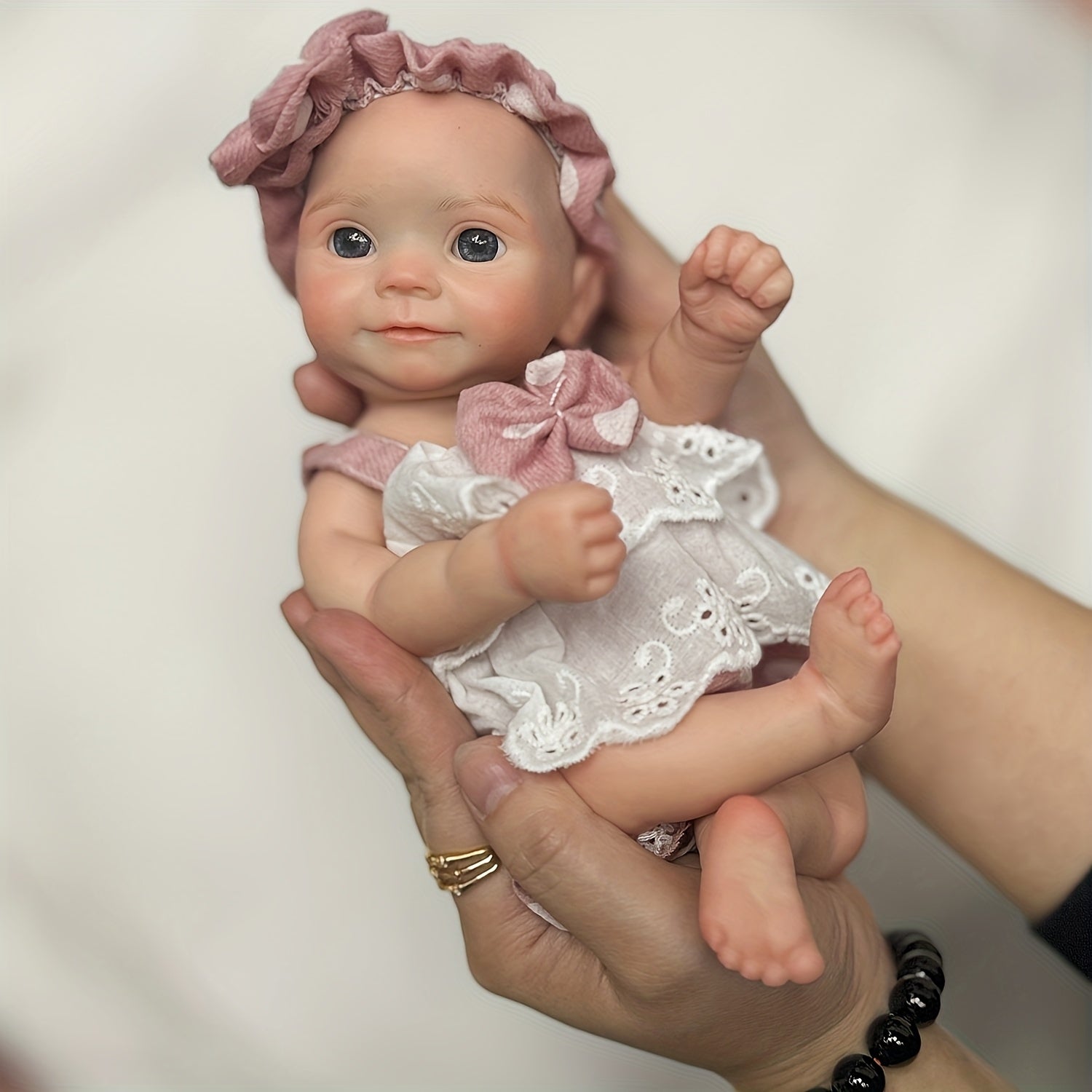 27" Silicone Reborn Girl Doll with Pink Lace Dress & Headband