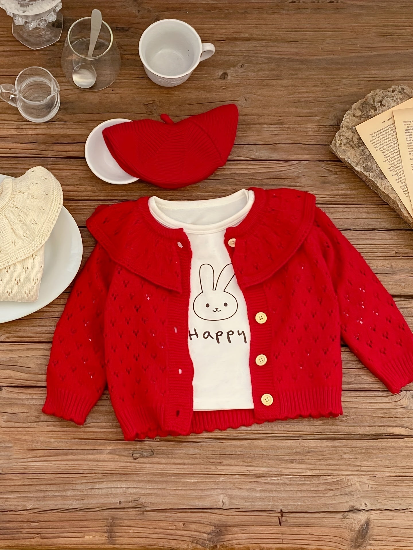 Girls' Ruffle Collar Button Sweater Coat for Fall Winter