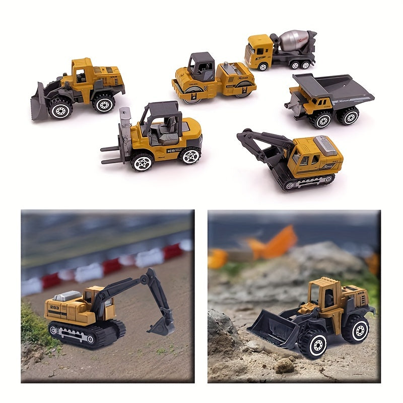 6pcs Engineering Vehicle Team Alloy Heavy Transport Excavator Road Roller Shovel