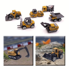 6pcs Engineering Vehicle Team Alloy Heavy Transport Excavator Road Roller Shovel