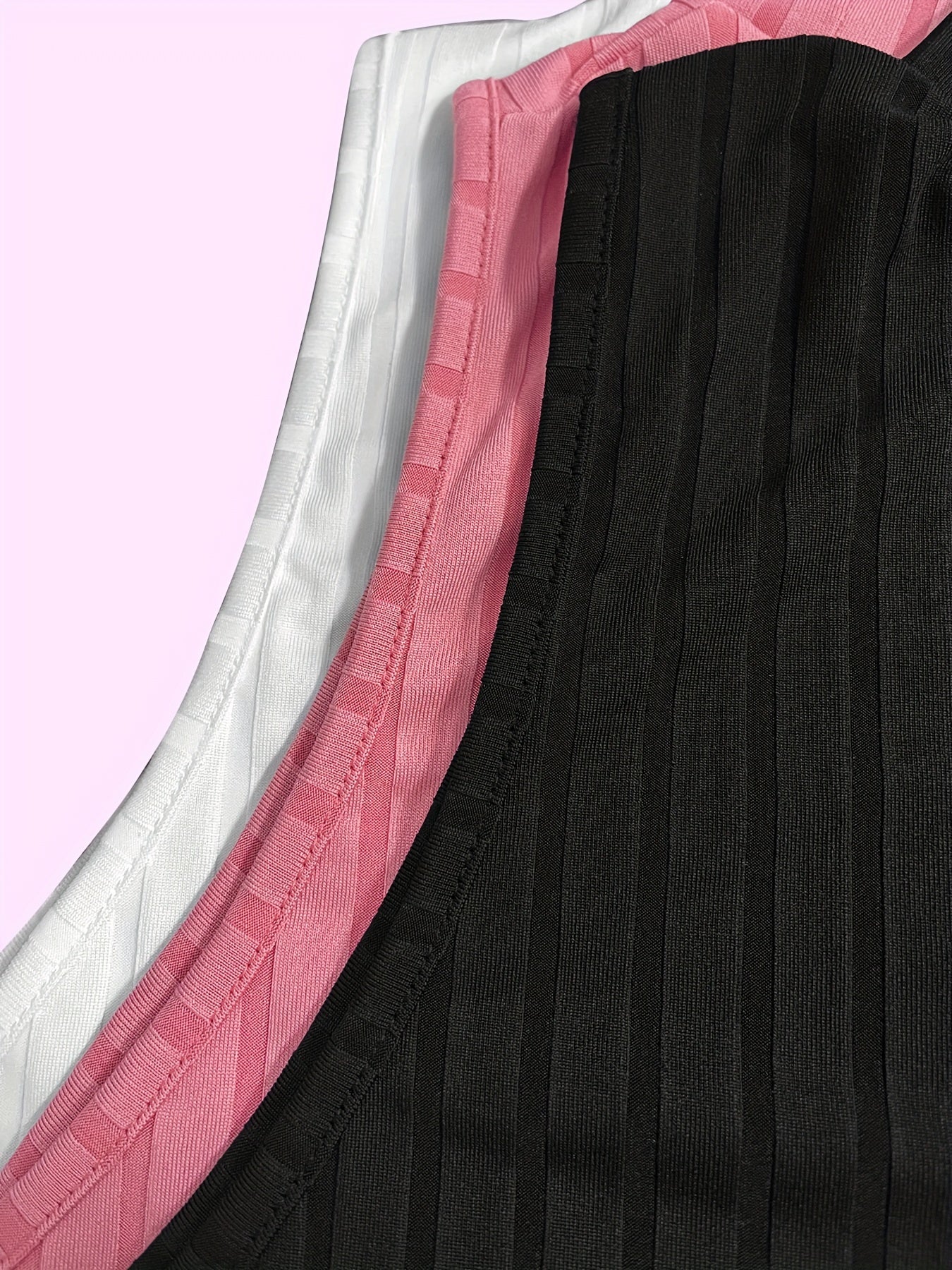 3 Pack Plus Size Ribbed Tank Top Set Women's High Stretch