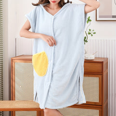 Women's Hooded Bathrobe with Hat and Towel Set