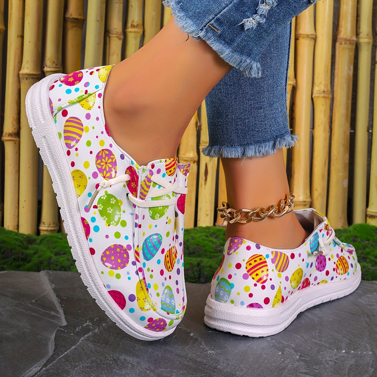 Women's Easter Eggs Print Canvas Slip-on Shoes Casual Sneakers