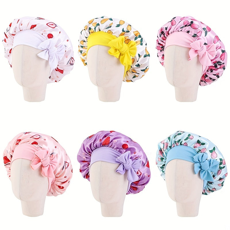 Baby Strawberry Mango Graphic Bow Hair Bonnet Sleeping Hat