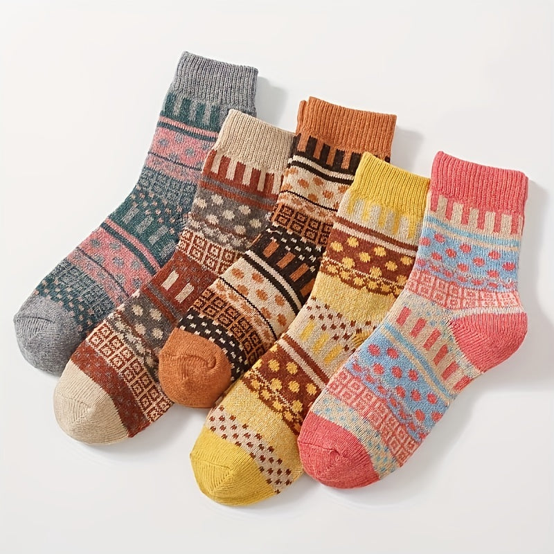 5 Pairs Geometric Pattern Mid Tube Socks for Women