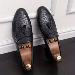 Men's Scale Print Tassel Slip On Dress Shoes