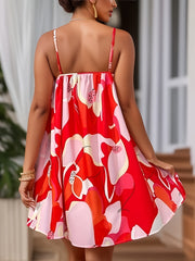 Floral Print Backless Dress Vacation Spaghetti Strap Mini Dress