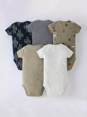 5pcs Baby Boys Cartoon Onesie Set for Summer
