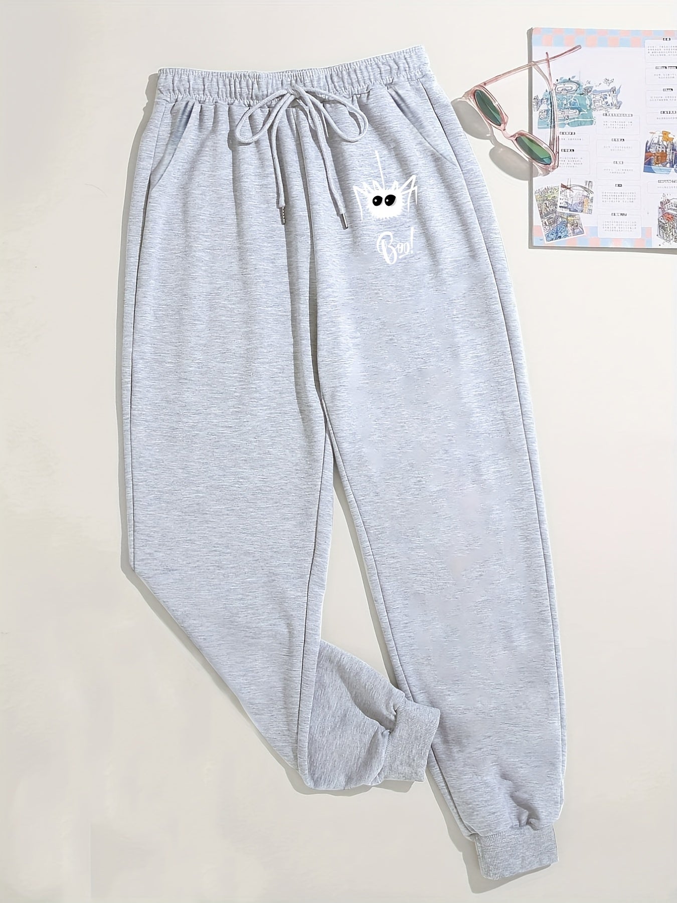 Halloween Sports Pants Women's Plus Spider & Letter Print Fitness Pant