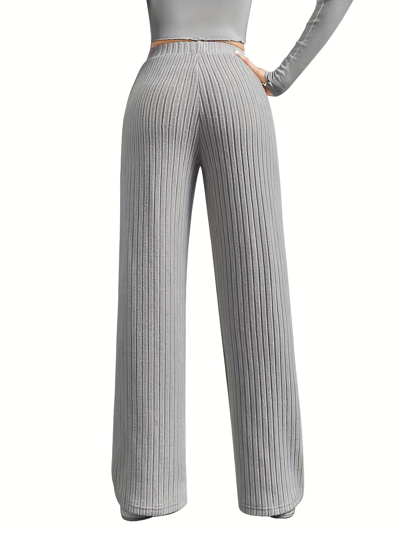 Ribbed Wide Leg Pants High Waist