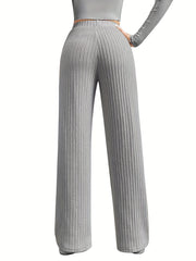 Ribbed Wide Leg Pants High Waist