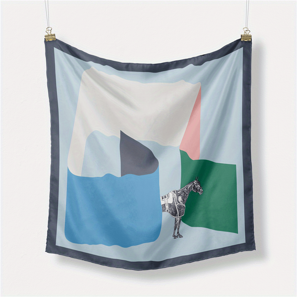 Geometric Horse Print Bandana Silk Square Scarf for Women