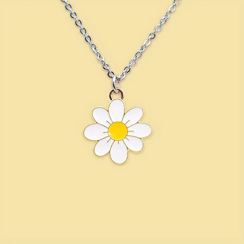 Girls Cartoon Flower Pendant Metal Necklace Stainless Steel Holiday Gift