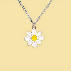 Girls Cartoon Flower Pendant Metal Necklace Stainless Steel Holiday Gift
