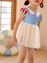 Girls Puff Sleeve Swimwear Suit with Bow for Beach