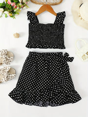 Girls' 2 Piece Outfit Shirred Crop Top & Frilled Mini Skirt Set