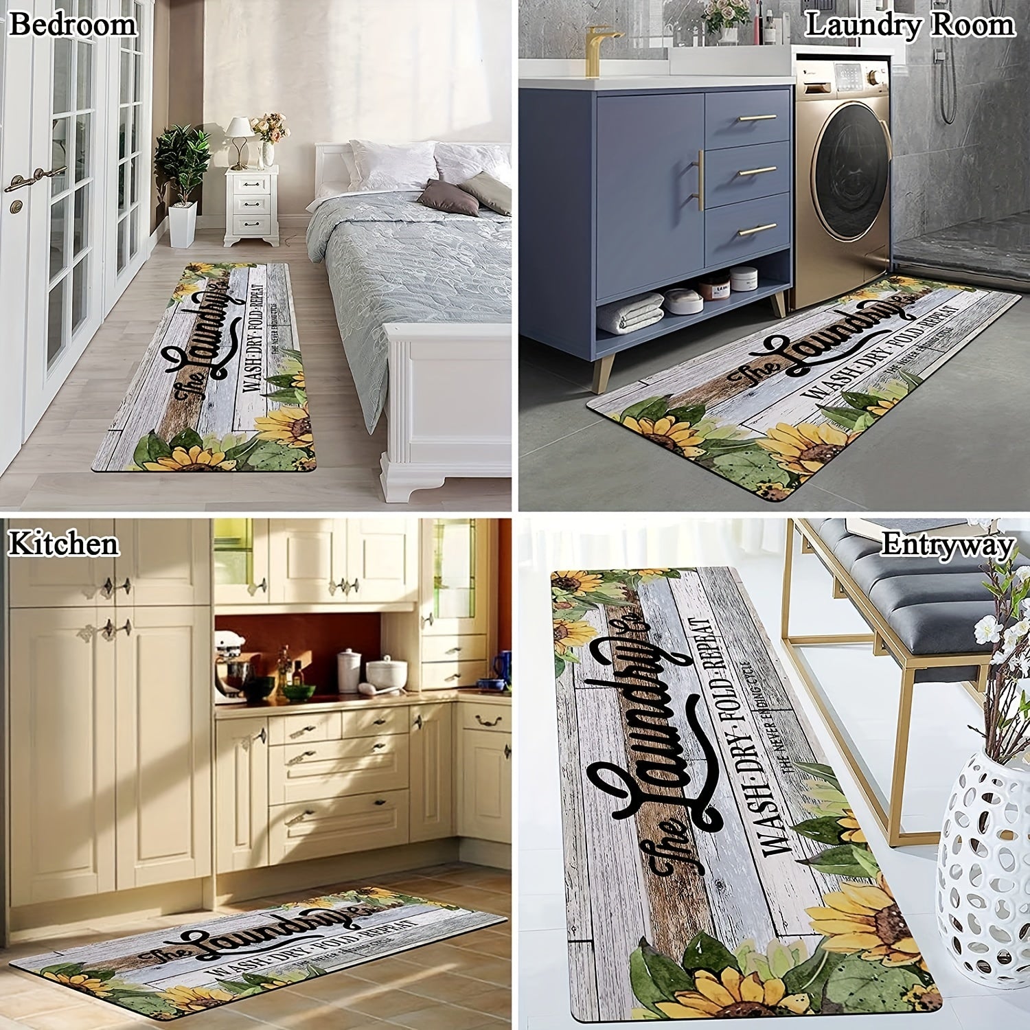 Sunflower Laundry Rug Runner Non Slip Entryway Runner Mat
