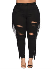 Ripped High Rise Fringe Skinny Jeans