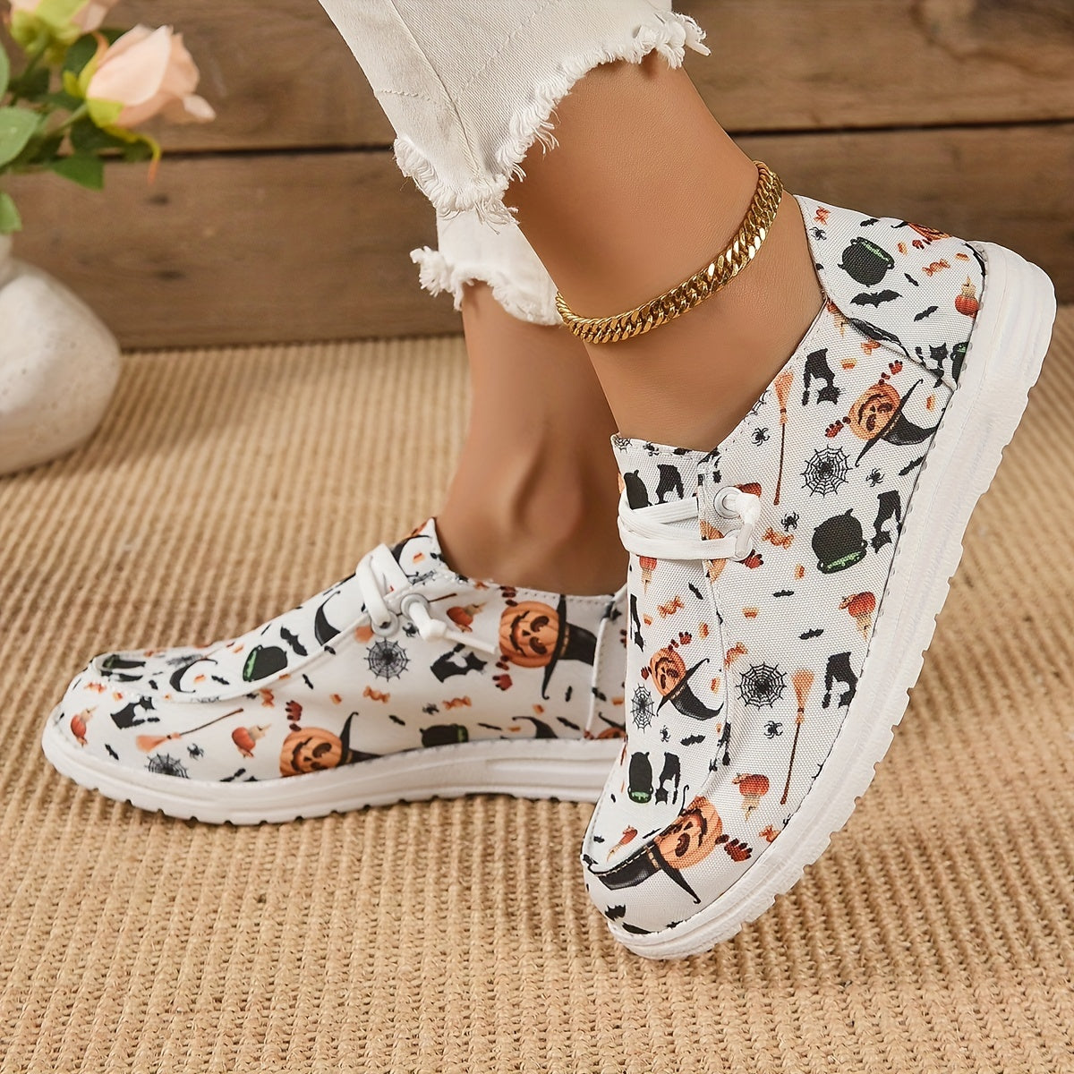 Halloween Pumpkin Print Lightweight Skate Shoes