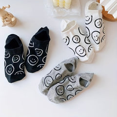 3 Pairs Smiling Print Socks Low Cut Ankle Women's Stockings