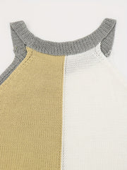 Colorblock Pattern Halter Neck Knit Top Women's Clothing