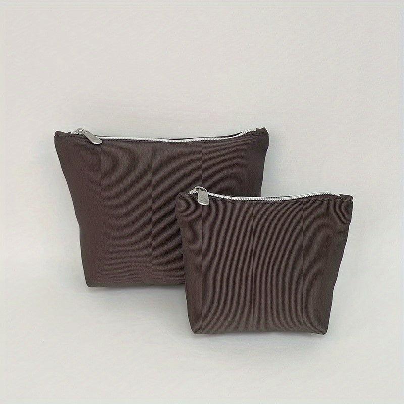 2pcs Travel Makeup Pouch Set Water Resistant Solid Style Zipper Bag Girls Women