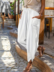 Patched Pockets Solid Pants Casual Pants For Spring & Summer