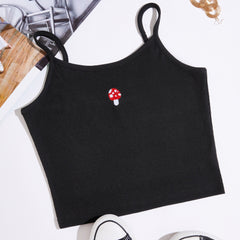 Mushroom Pattern Cami Crop Top Sexy Slim Casual Top For Summer
