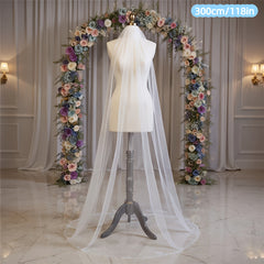 Sheer Lace Wedding Head Veil with Trim Long Train Bridal Veil for Women