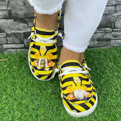 Yellow Striped Flat Shoes Women's Lightweight Casual Shoes