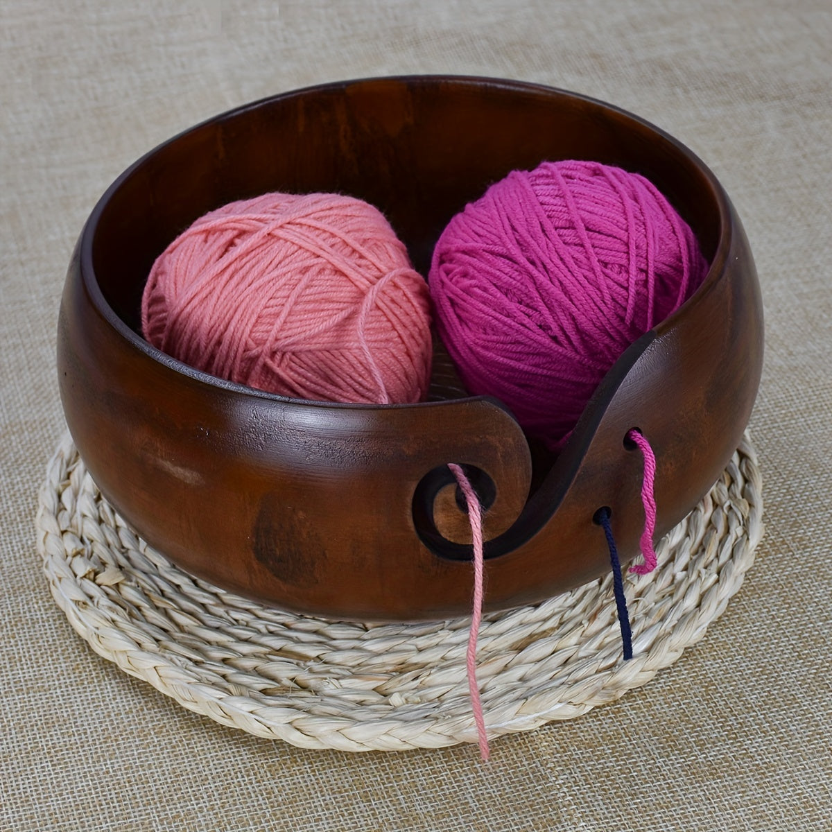 Wooden Yarn Bowl with Holes Crochet Holder Storage Bowls for Knitting