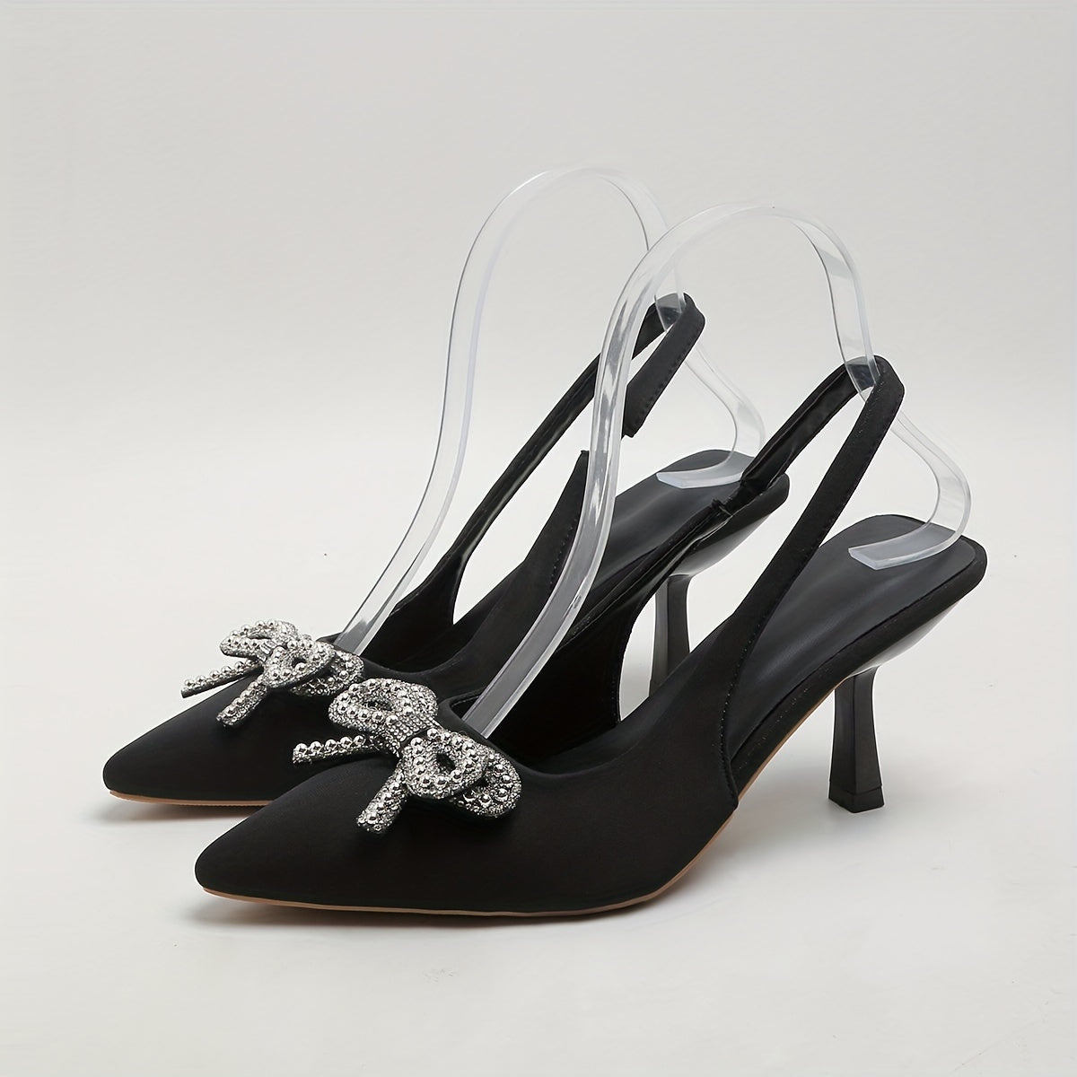 Rhinestone Bow Kitten Heels Slingback Sandals