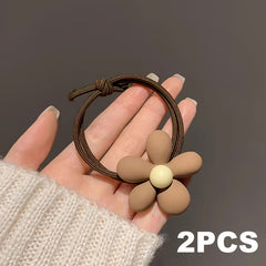 2pcs Flower Hair Ties High Elastic Rubber Hair Band