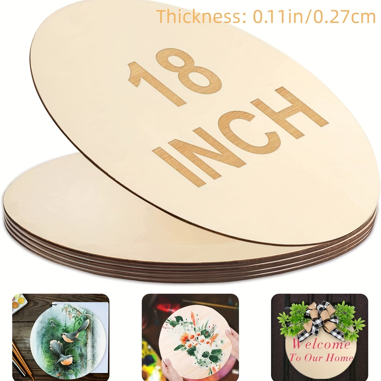 2pcs 18in Wooden Circles 2 7mm Thick Round Wood Discs For Painting Dyeing