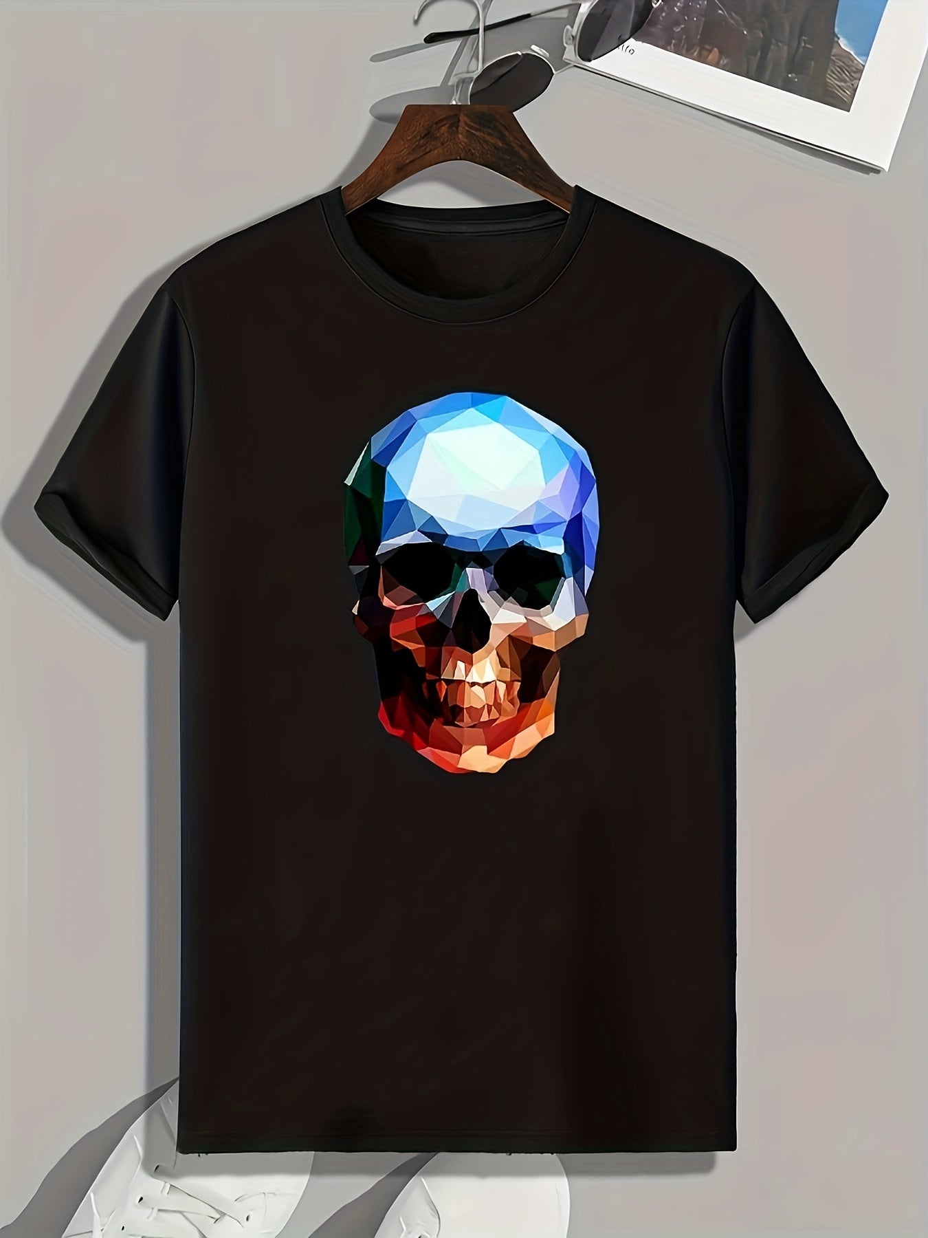 Skull Pattern Print Men's Sports T-shirt Outdoor Clothes Fitness Gift