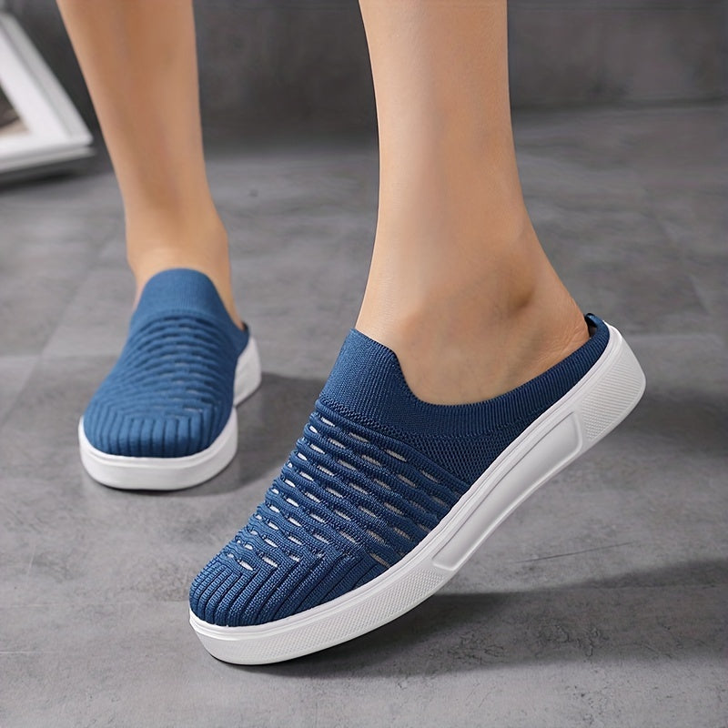 Women's Breathable Knit Mule Sneakers Lightweight Slip On Shoes