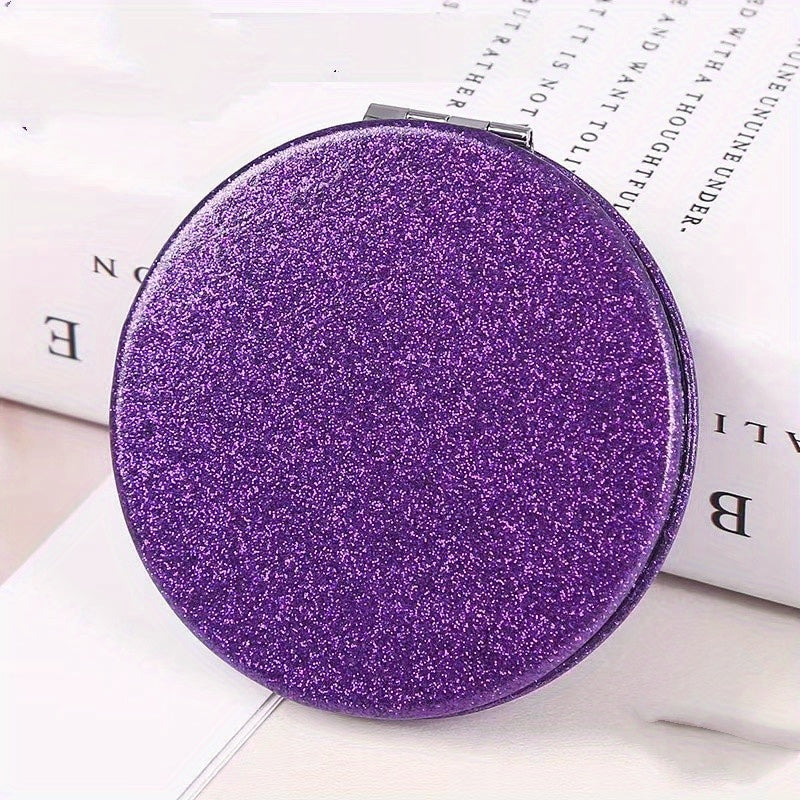 Glitter Leather Compact Mirror Double Side Folding Travel Vanity Mirror