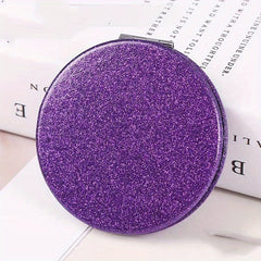 Glitter Leather Compact Mirror Double Side Folding Travel Vanity Mirror