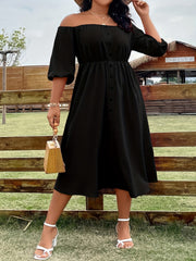 Casual Dress Women's Solid Off Shoulder Button Up Midi Dress
