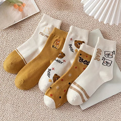 5 Pairs Bear Print Women's Stockings