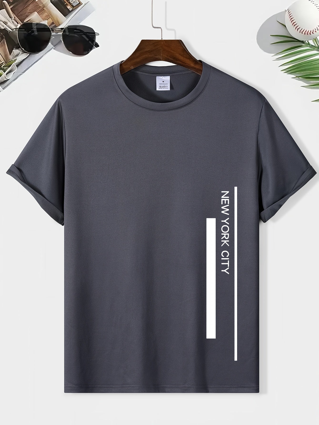 Men's Letters Round Neck Tee Short Sleeve Casual T Shirt