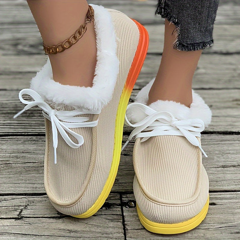 Plush Lined Furry Boat Shoes Thermal Flat Snow Boots