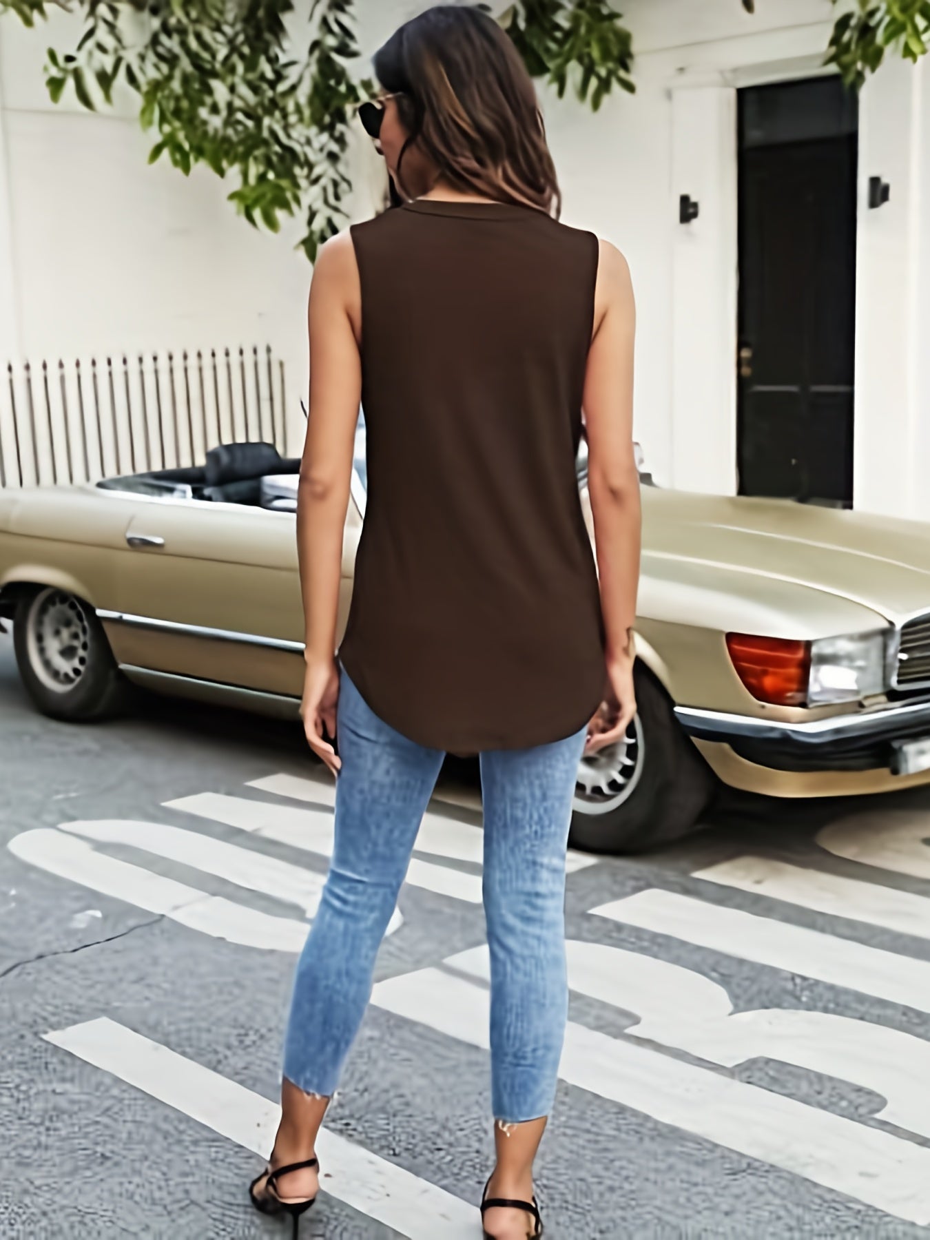 Notched Neck Ruched Tank Top Solid Casual Versatile Tank Top