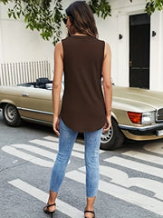 Notched Neck Ruched Tank Top Solid Casual Versatile Tank Top