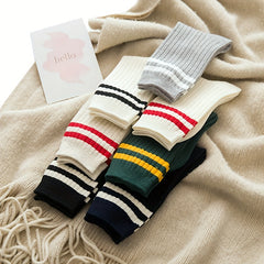 Men's Striped Quarter Socks for Spring and Autumn