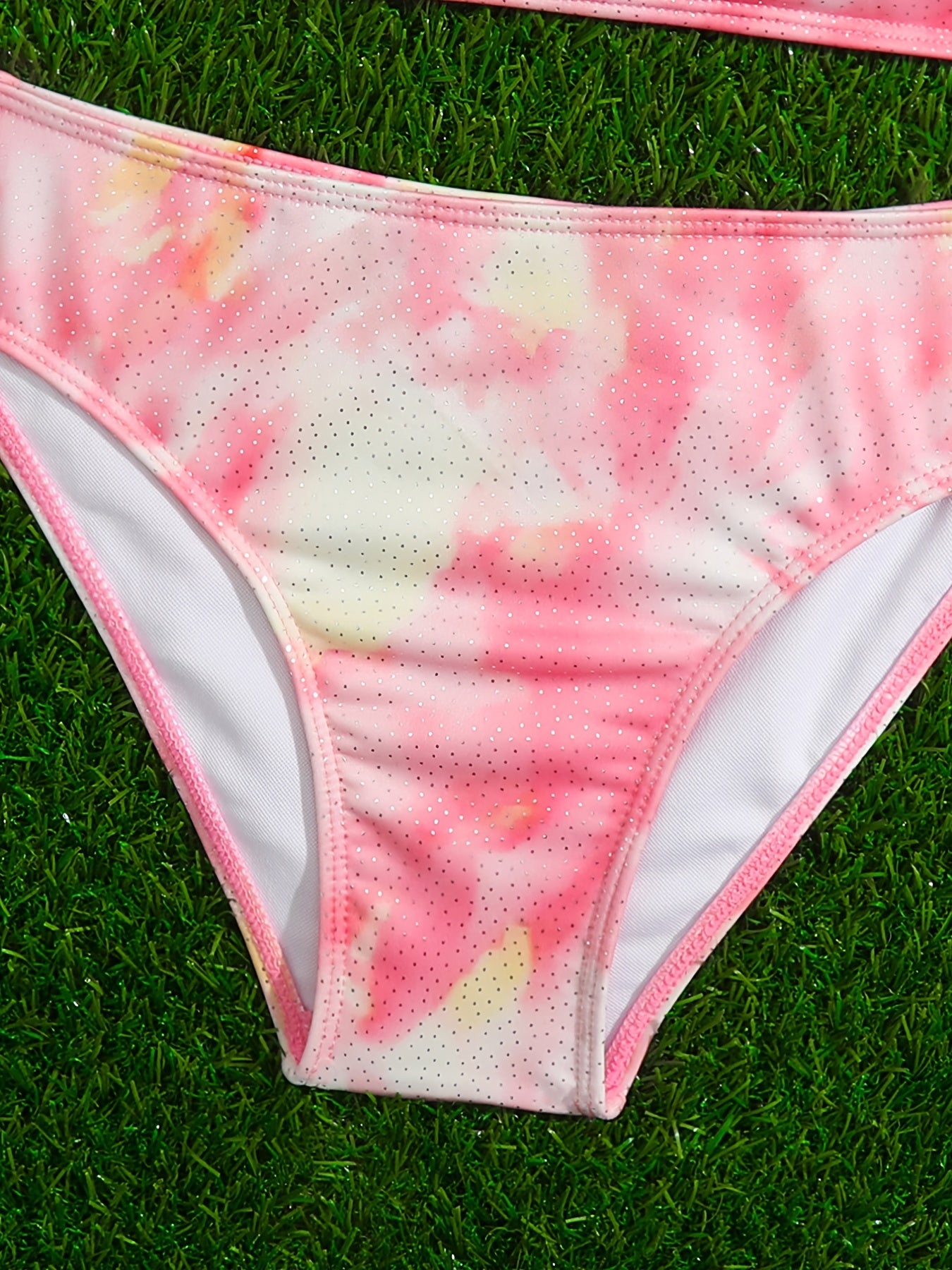 Girl's Tie Dye Bikini Set Ruffle Decor Sequin Cami Top & Briefs