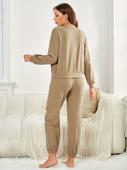 Letter Print Pajama Set Long Sleeve Top & Pants Women's Sleepwear