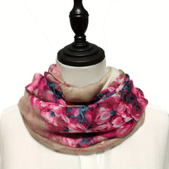 Vintage Flower Print Scarf Pink Gradient Warm Shawl Women