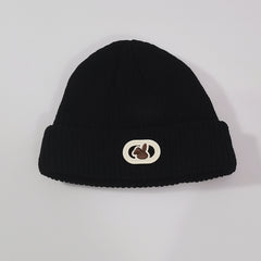Rabbit Label Embroidery Beanie Solid Knit Hat Elastic Casual Skull Cap